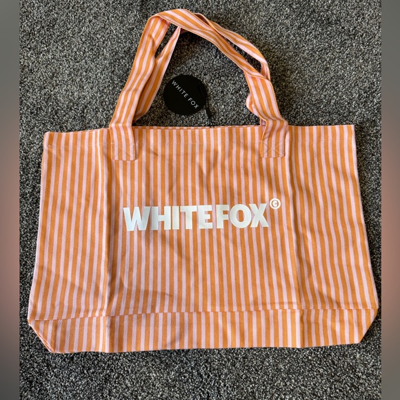 White Fox Straight Lines Tote Bag Pink Melon NWT - Picture 1 of 7